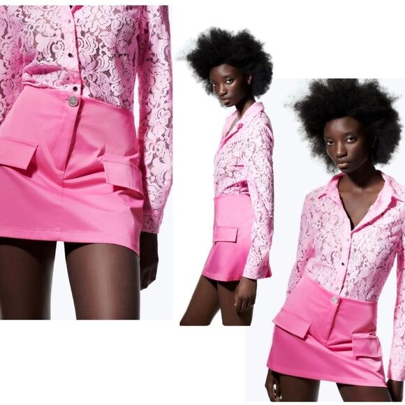 ZARA pink satin effect mini skirt Sz M NWT - Picture 3 of 12
